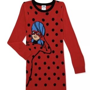 M (7/8) Miraculous Lady Bug Dress Sweater Long Sleeve Girls Red Ladybug